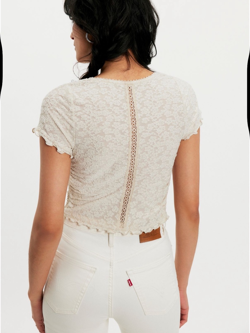Free People Anora Baby Tee Cream Lace Short-Sleeve Ruffle Top - Picture 2 of 9